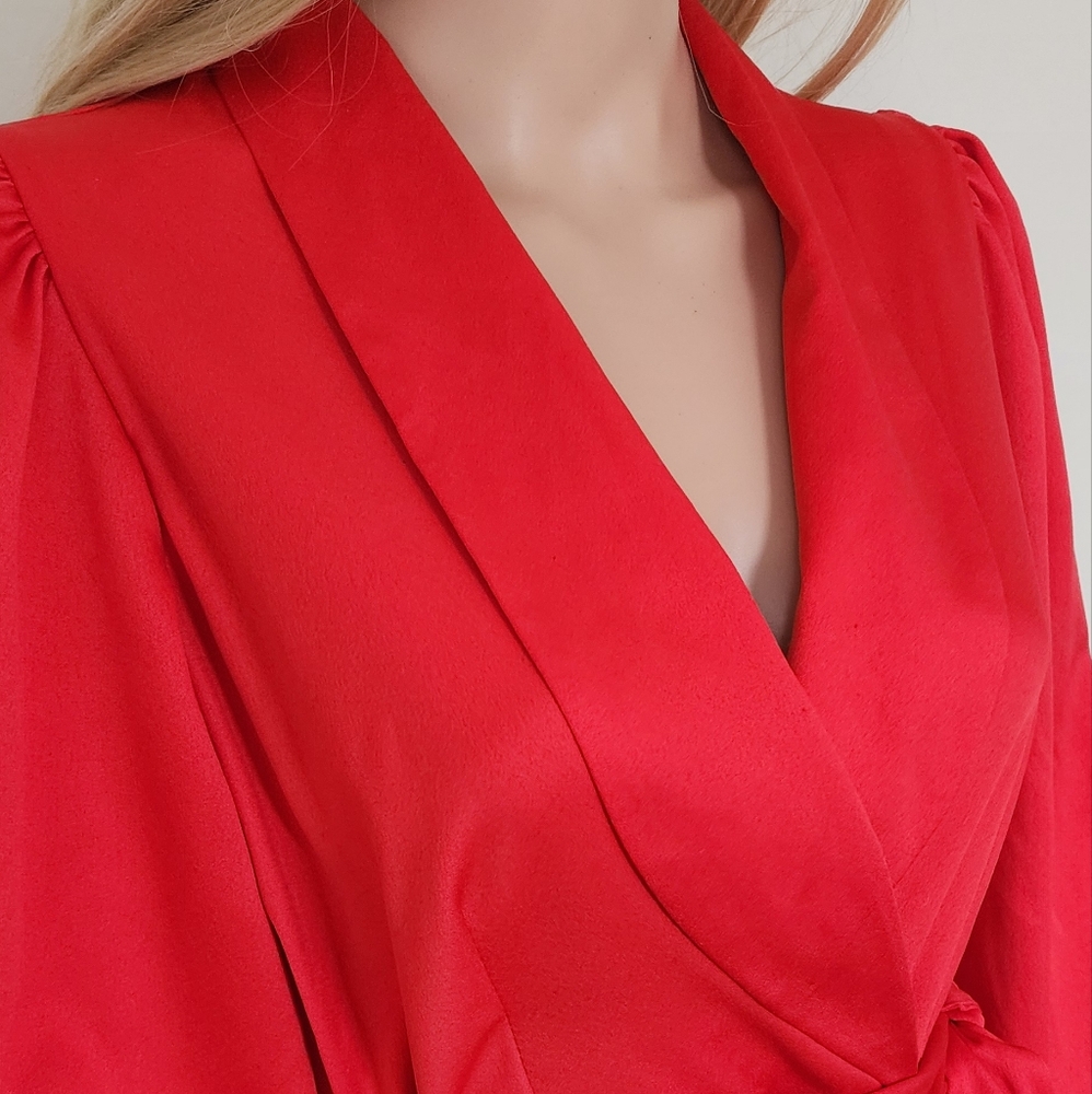 CLOSET RED DRESS SATIN RUFFLE MINI DRESS 8 - Picture 8 of 12